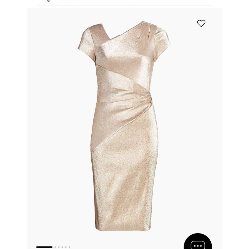 THEIA Gold Sparkle draped short sleeve midi party cocktail dress size 8 NWT - Picture 11 of 13